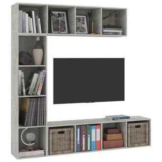 Berkfield Home Classic 3 Piece Book/TV Cabinet Set Concrete Grey 180x30x180 cm | Size: 180 x 30 x 180 cm