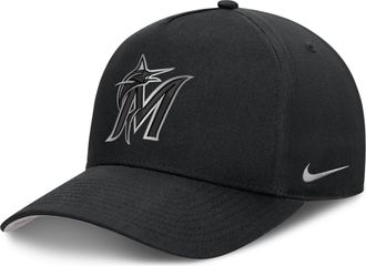 Nike Miami Marlins Rise Nike Mens Dri-FIT MLB A-Frame Trucker Adjustable Hat in Black | NB1E0FBPMQM-HWD