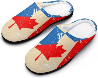Generic Canada And Greece Retro Flag Mens Soft Cotton Slippers with Memory Foam Anti-skid House Shoes for Travel Indoor Outdoor