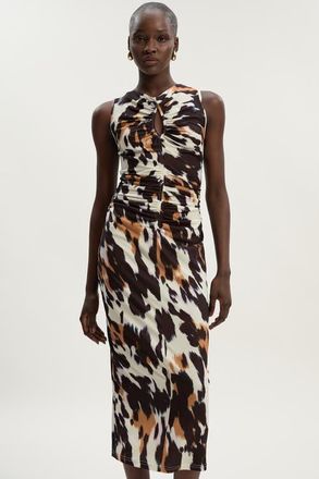 Karen Millen Cut Out Neck Midi Dress in Animal at Nordstrom, Size X-Small P