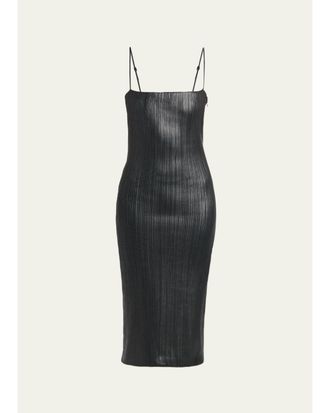 Tom Ford Fluted Leather Sleeveless Midi Dress