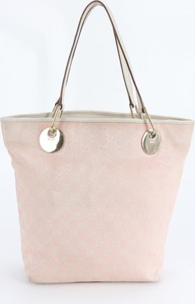 Gucci Pink Leather Canvas Tote Bag (Pre-Owned)