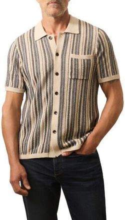 Faherty Stripe Short Sleeve Cardigan in Iron Mountain Stripe at Nordstrom Rack, Size Xx-Large