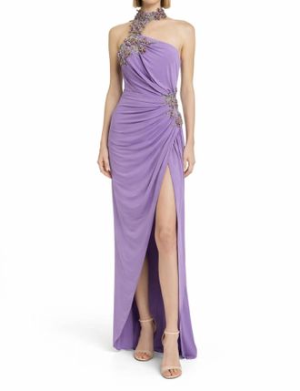 Mac Duggal One-Shoulder Beaded Gown In Lavender