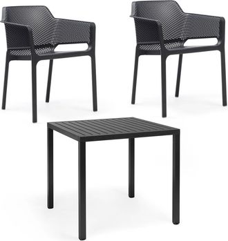 Nardi Net Armlehnstuhl (2x) + Cube Tisch 80, anthrazit