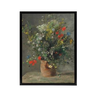 Artery8 Wildflowers in a Vase Renoir Vintage Black Framed Canvas Wall Art in Grey | Size: W24 x H32