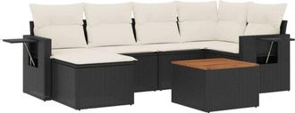 vidaXL Vidaxl - Set De Comedor De Jard&iacute;n 7 Pzas Y Cojines Rat&aacute;n Sint&eacute;tico Negro