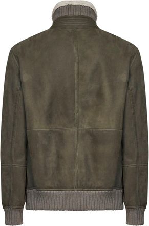 Brunello Cucinelli Mens Bomber Jacket Sheepskin Military Green Polyamide