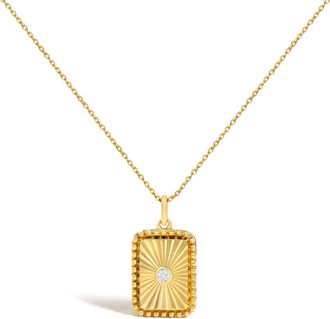 House of Brilliance 14K Yellow Gold Diamond Accent Rectangular Fluted Medallion Pendant Necklace