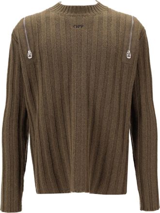 Off-white Brown Crew Neck Sweaters