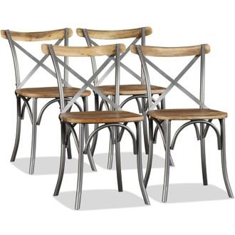 vidaXL Vidaxl - Sedie da Pranzo 4 pz Legno Massello di Mango Schienale Acciaio