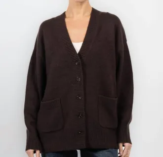 White + Warren Cashmere Luxe Pocket Cardigan In Dark Umber