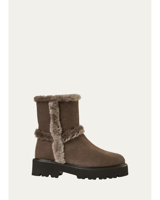 Aquatalia Ella Shearling-Trimmed Waterproof Suede Ankle Boots