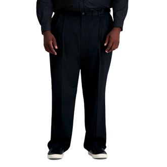 Haggar Mens Premium No Iron Khaki Classic Fit Pleat Front Regular and Big & Tall Sizes, Black BT, 50W x 30L, Black Bt, 50W x 30L