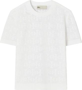 Tory Burch Perforated Knit T-Shirt - Dames - T-shirts - Wit - XS - Tops
