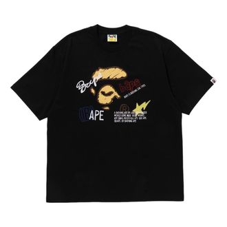 A Bathing Ape Hand Draw Graphic Relaxed Fit Tee Black 1K30-110-326-BLACK
