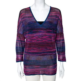 M Missoni Multicolored Lurex Knit V-Neck Top