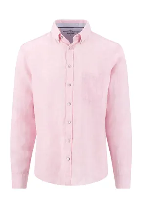 Fynch-Hatton Fynch-Hatton Mens LONG SLEEVED LINEN SHIRT MAGNOLIA - Pink Cotton - Size X-Large