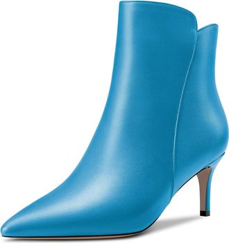 Castamere Women Stiletto Mid Kitten Heel Pointed Toe Ankle Boots Short Bootie Zipper Slip-on Classic Dress Office 6.5 CM Heels Boots Blue 5 UK