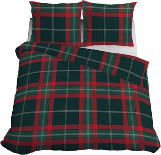 OEM Ropa De Cama Navide&ntilde;a De Sat&eacute;n De 220 X 200 Cm, Cuadros Rojos Y Verdes