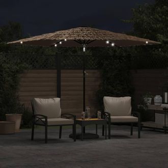Berkfield Home Comfortable Garden Parasol with LEDs & Steel Pole Brown 288x288 in Tan