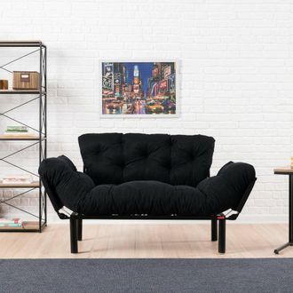 Dmora Sof&aacute; Cama 2 Plazas Guchol, Con Almacenamiento, Reclinable, Brazos, 155x70 Cm Negro