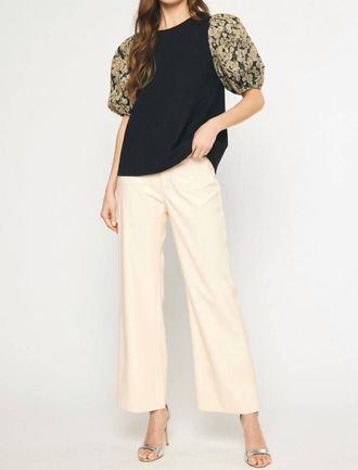 Entro Floral Jacquard Sleeve Top In Black