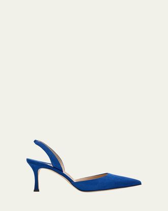 Manolo Blahnik Carolyne Suede Mid-Heel Slingback Pump