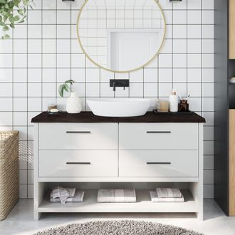Berkfield Home Bathroom Countertop Dark Brown 140x50x(2-4) cm Treated Solid Wood in Grey