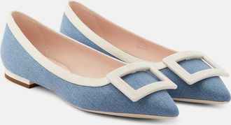 Roger Vivier Leather-trimmed denim ballet flats