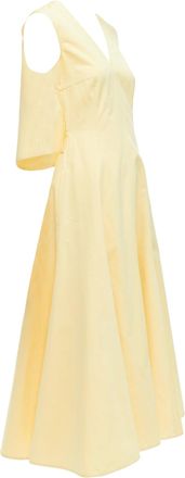 Jil Sander cream cotton silk cape back cut out V-neck Aline midi dress FR32 XXS
