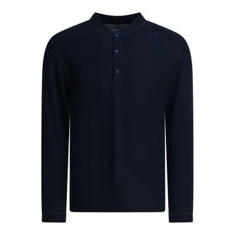 Brunello Cucinelli Long Sleeve T-Shirts, male, Blue, L, Cotton waffle jersey long sleeve T-shirt with Henley collar