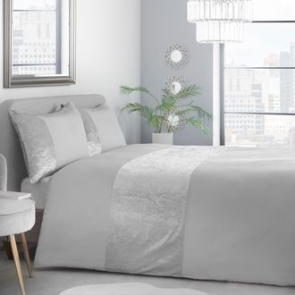 Lewis's Amelia Crushed Velvet Duvet Set - Silver - Single | TJ Hughes