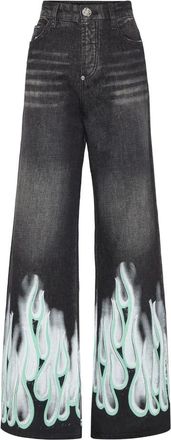 Philipp Plein Denim Skater Fit Broek Flame - Dames - Loose Fit Jeans - Zwart - W25 - Denim - Jeans