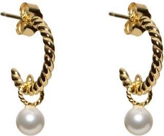 Argento Vivo Rope Textured Faux Pearl Drop Huggie Hoop Earrings in Gold at Nordstrom Rack
