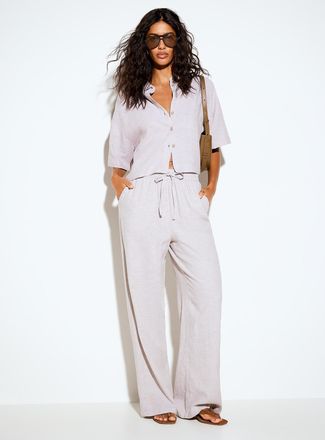 Vero Moda Womens Linen blend elastic-waistband wide-leg pant