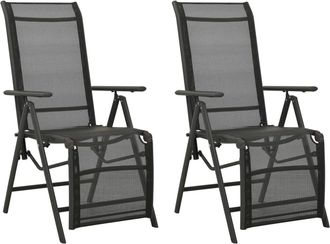 vidaXL Sillas Reclinadas De Jard&iacute;n 2 Pcs Texileno Y Aluminio Negro