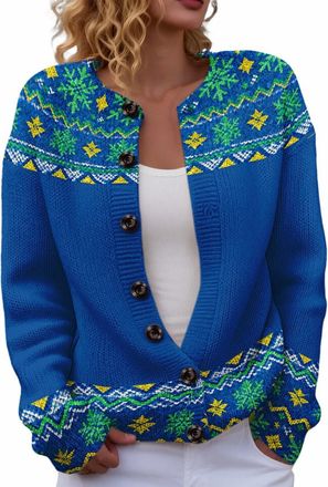 Generic Cardigans for Women UK Vintage Fairisle Jumpers for Women Lightweight Open Front Cardigan Casual Long Sleeve Button Down Sweaters Winter Warm Knitted 