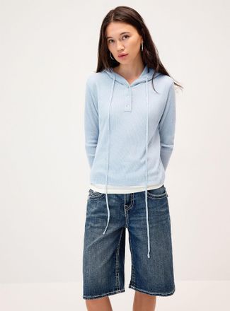 Twik Womens Double-sided pearly-buttons hooded sweater