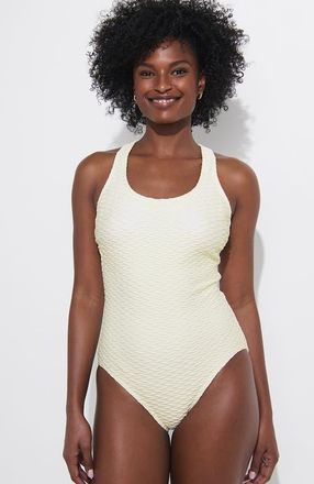 Lands End Chlorine Resistant Scoop Neck X-Back High Leg Soft Cup Tugless Sporty One Piece Swimsuit in Egret White at Nordstrom, Size 10P