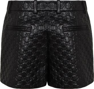 Gucci Womens Leather High-Waist Embossed Shorts Black
