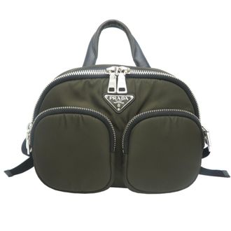 Prada Khaki Nylon Leather Backpack (Pre-Owned)