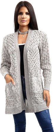 Janisramone Ladies Waffle Knitted Chunky Cardigan, Long Sleeve Women Open Front Cardigan with Pockets, Stylish Warm Long Boyfriend Cardigans for Women UK