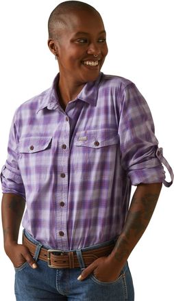 Ariat Womens Rebar Made Tough DuraStretch Work Shirt Long Sleeve in Lavendar Plaid Cotton, Size X-Small, by Ariat