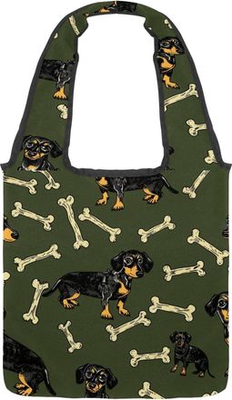Generic Cute Black Gold Dachshund Puppy Reversible Canvas Shoulder Tote - Double-Sided Print, 12oz Cotton, 27cm Drop, Fold-Flat Bag for Travel, Shopping, Stre