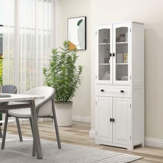 HOMCOM Kitchen Cupboard Storage Cabinet with Shelves & Drawer, Glass Door in White