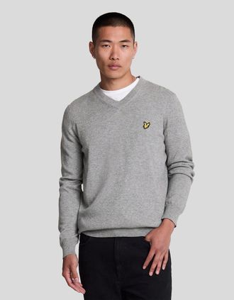 Lyle & Scott Lyle And Scott Mens Cotton Merino V Neck Jumper - Grey - Size: 36