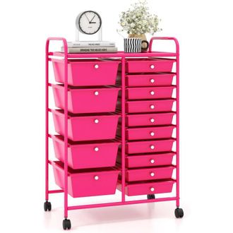 Costway Costway - Carrito Auxiliar Con Ruedas, Carro Almacenaje Con 15 Cajones Apilables, Carrito Organizador Con Ruedas Bloqueables De Metal Para Cocina Ofic