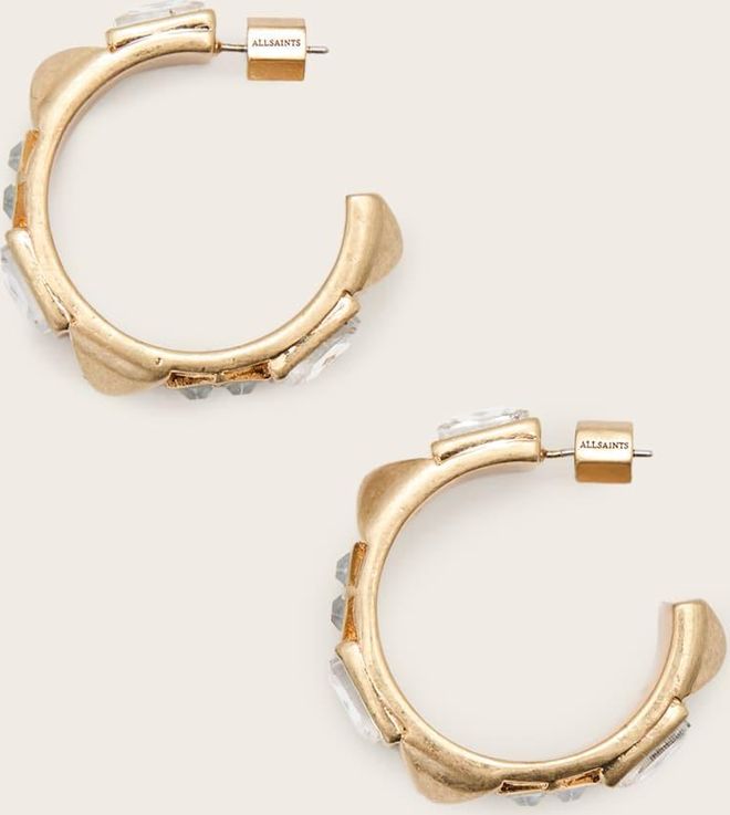 Womens Brass Elora Embellished Hoop Earrings, Size: One Size
