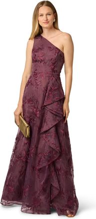 Adrianna Papell Womens Embroidered Ruffle Gown - Purple - Size 18 UK